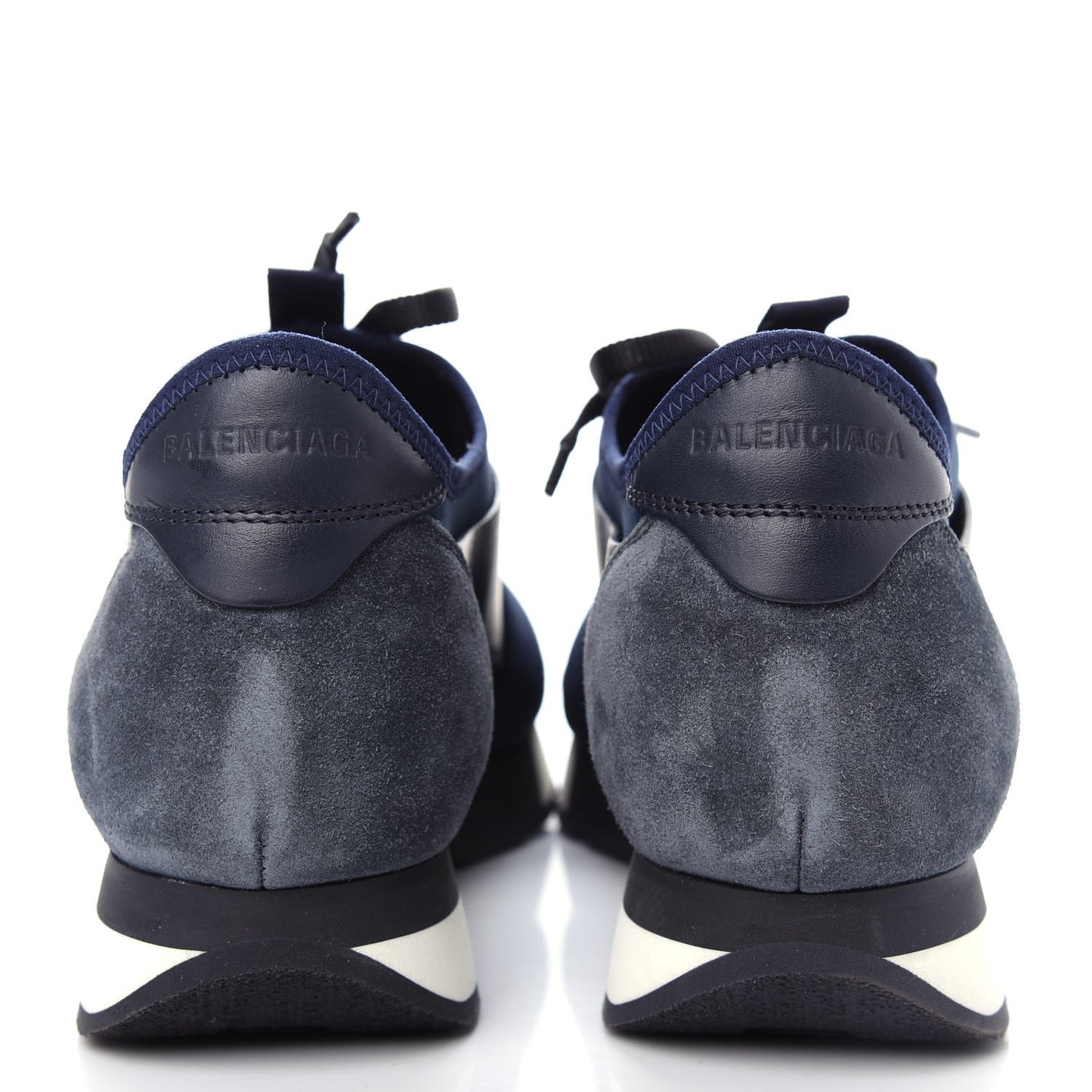 Mesh Calfskin Neoprene Suede Womens Race Runner Sneakers 40 Bleu Nuit