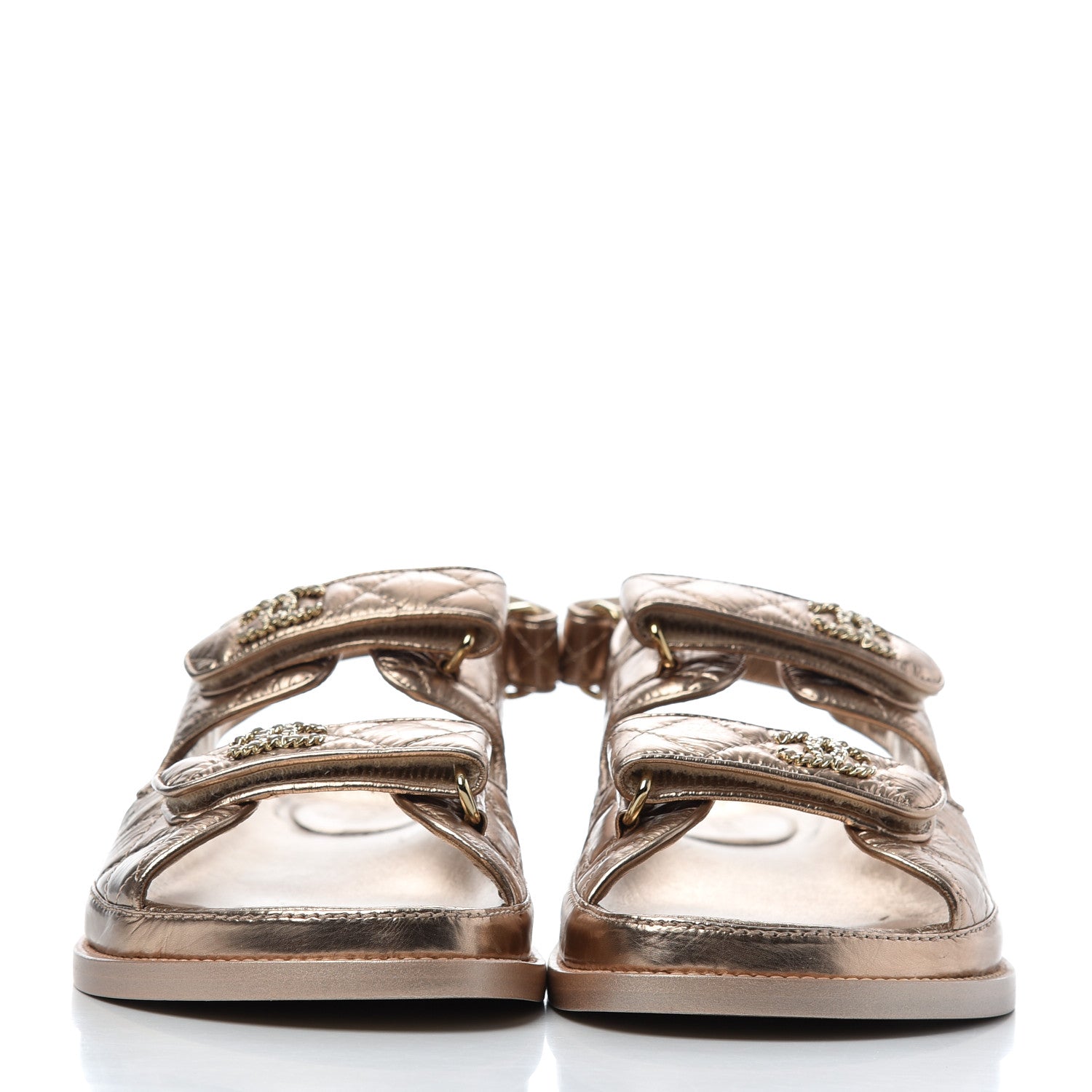 Chanel Iridescent Lambskin Quilted Velcro Dad Sandals 39 Light Bronze 2 of 9