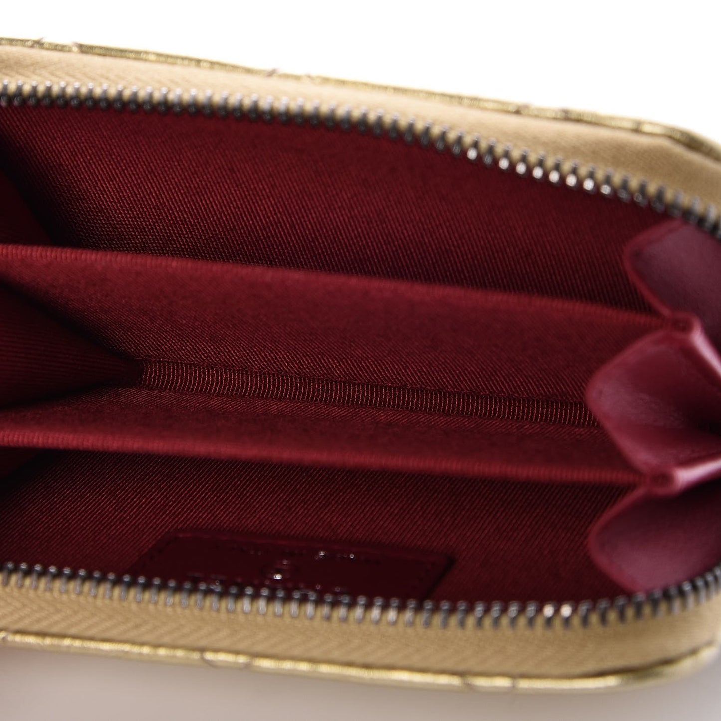 Aged Calfskin Quilted Gabrielle Zip Around Coin Purse Wallet Gold