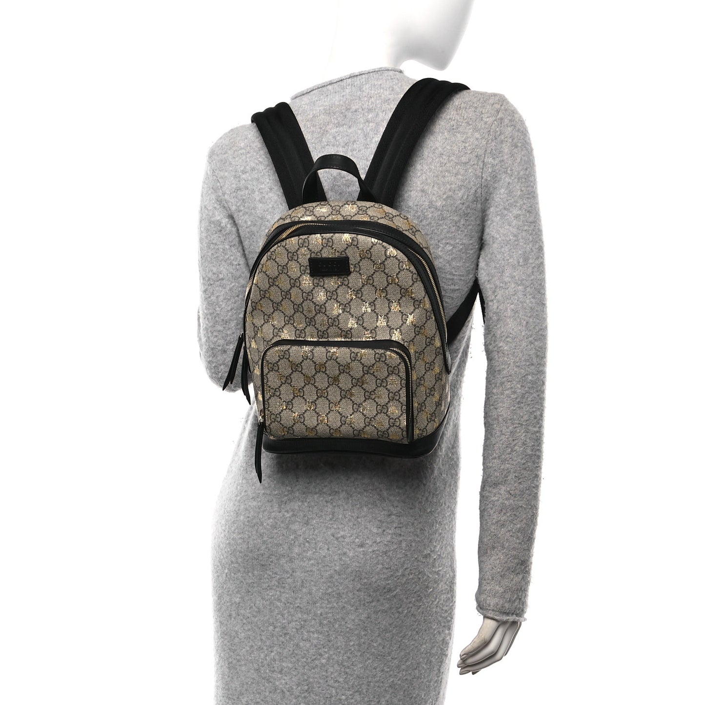 GG Supreme Monogram Bees Print Small Day Backpack Beige Oro Black