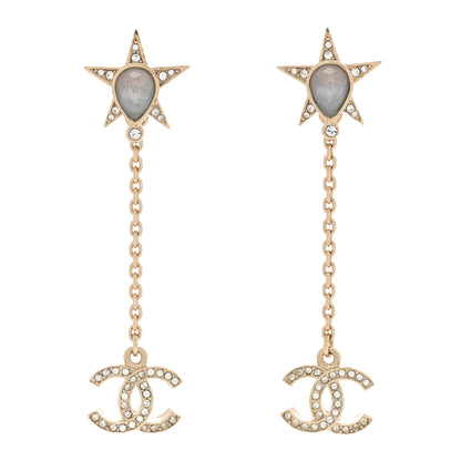 Chanel Crystal Star CC Pendant Earrings Gold Blue Pink 1 of 5