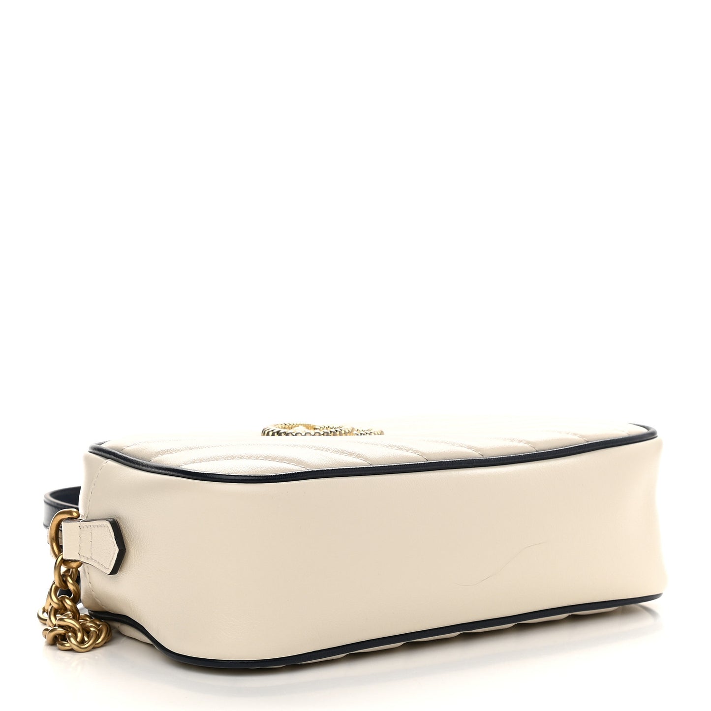 Vintage Effect Calfskin Matelasse Diagonal Small Torchon GG Marmont Chain Shoulder Bag Mystic White Blue Agata