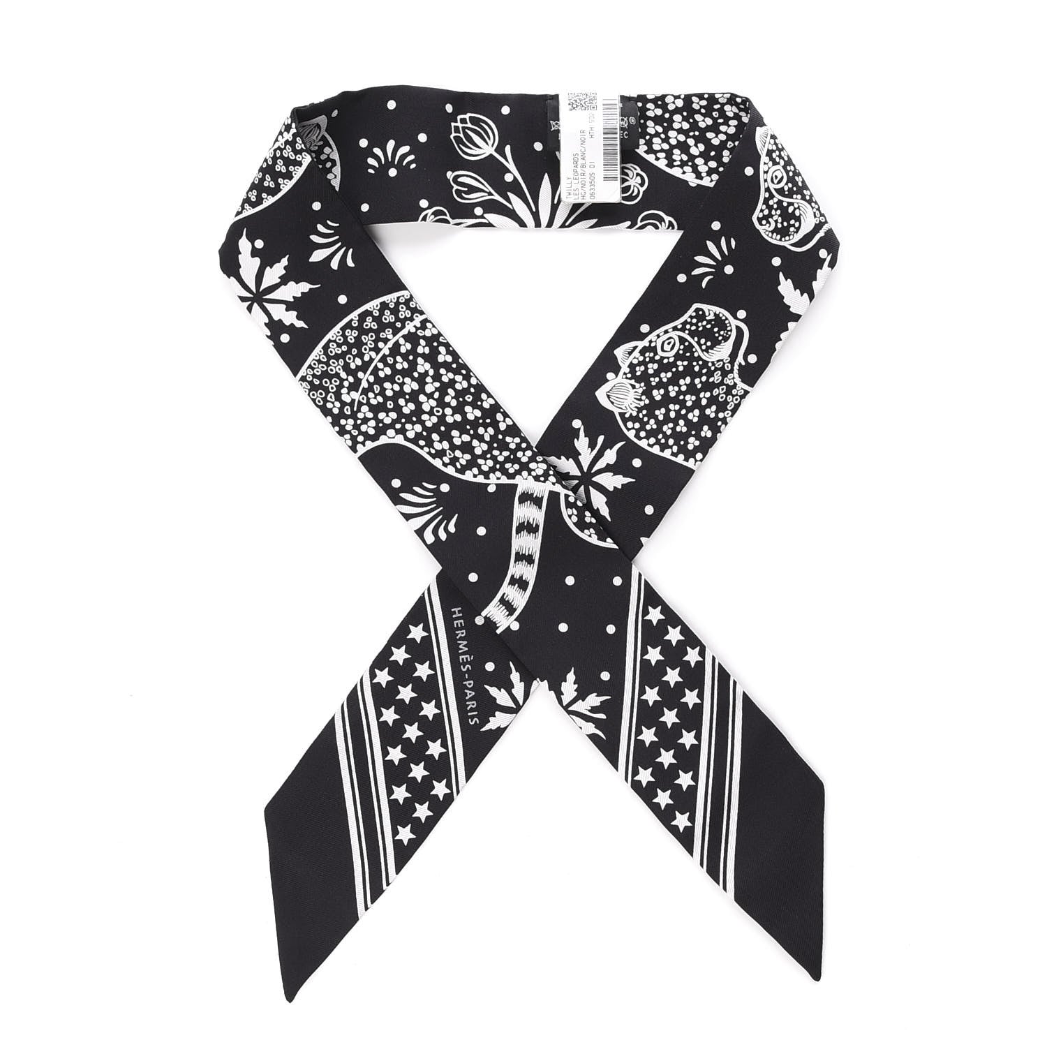 Hermes Silk Les Leopards Twilly Black White 1 of 4