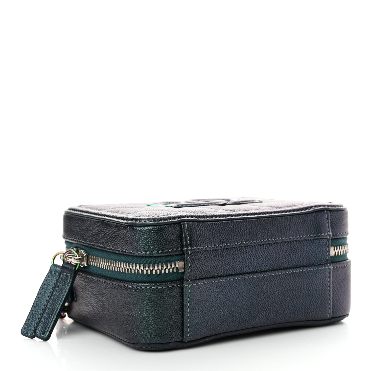 Chanel Iridescent Caviar Quilted Small CC Filigree Vanity Case Dark Turquoise 4 of 11