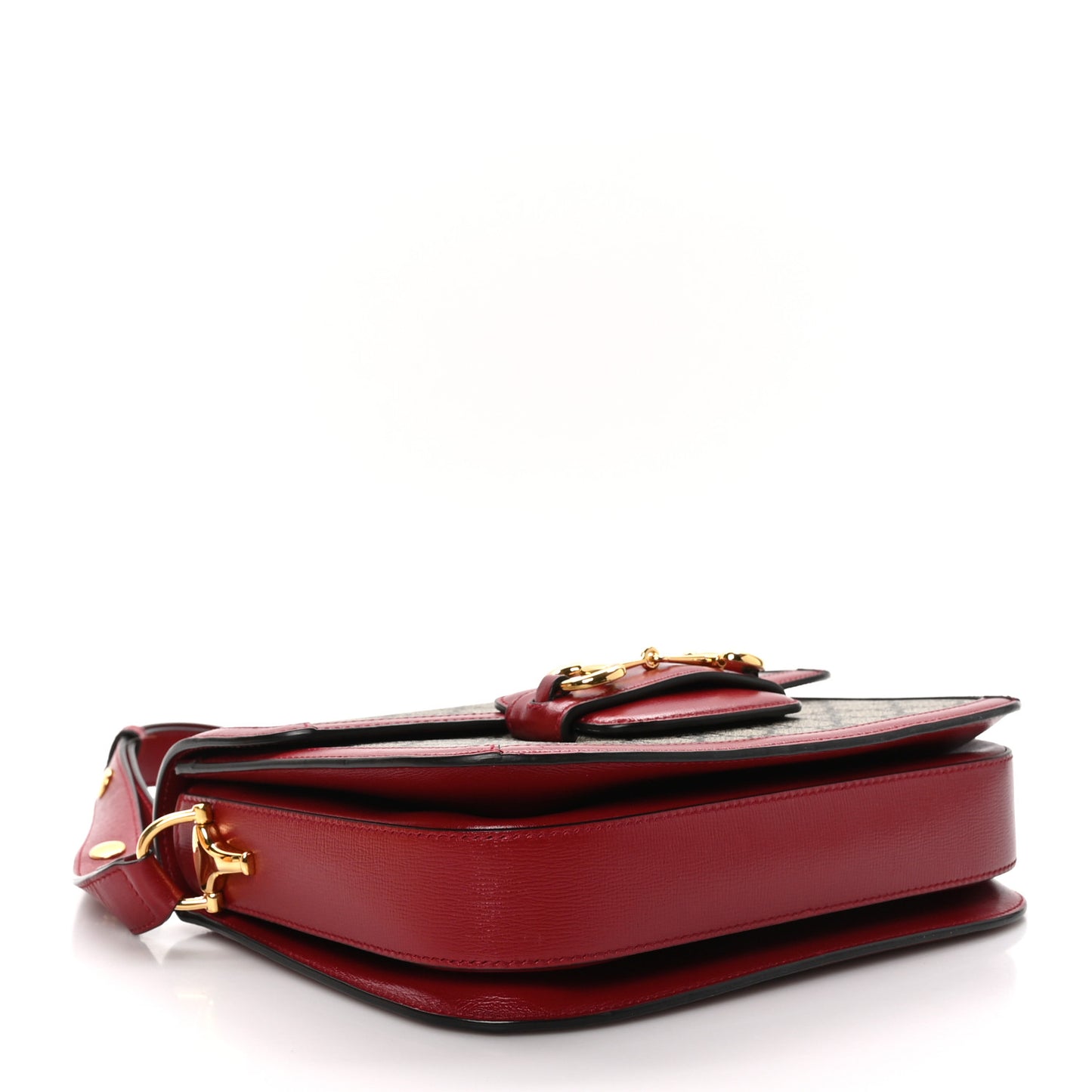 GG Supreme Monogram Azalea Calfskin Horsebit 1955 Shoulder Bag Beige Ebony New Cherry Red