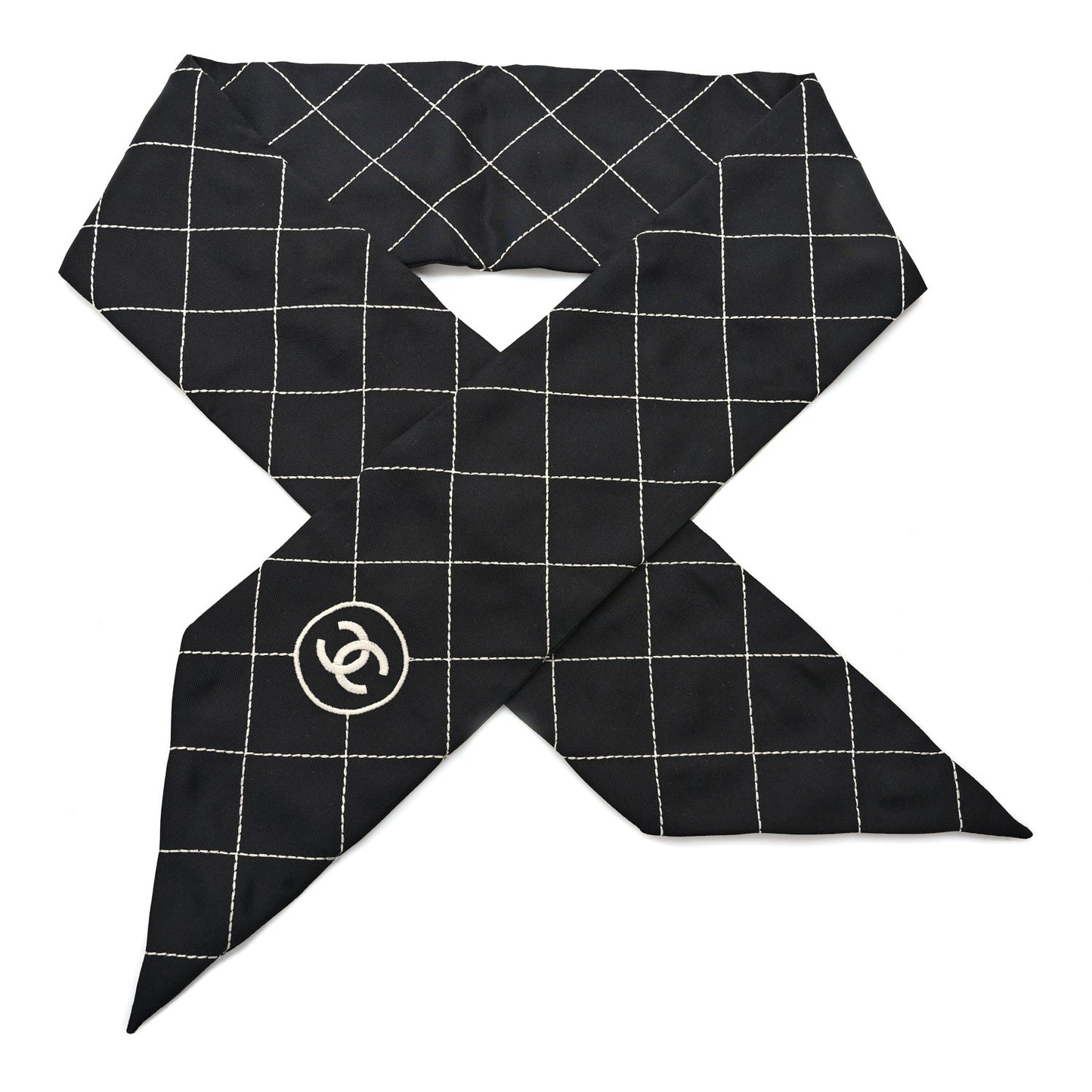 Silk Embroidered CC Bandeau Scarf Black White