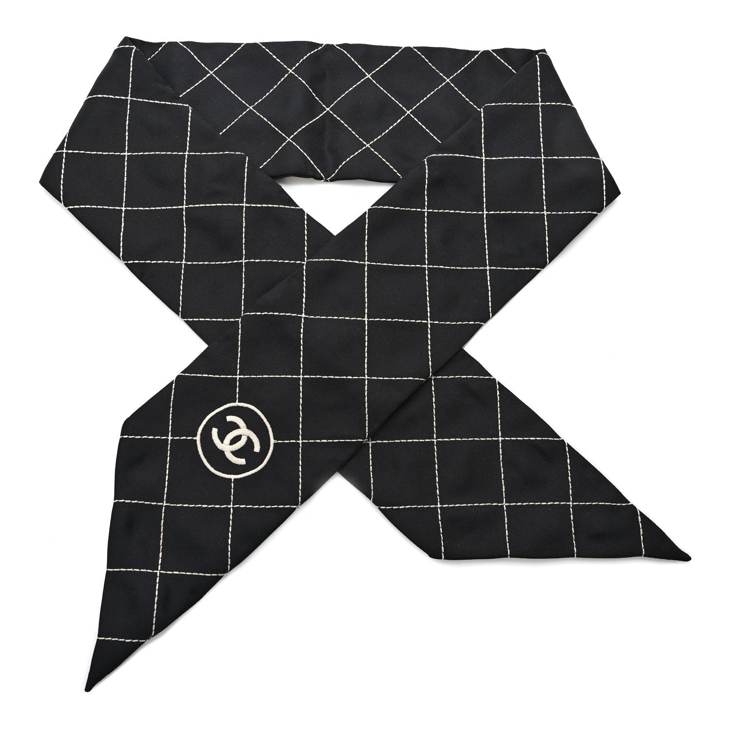Chanel Silk Embroidered CC Bandeau Scarf Black White 1 of 4