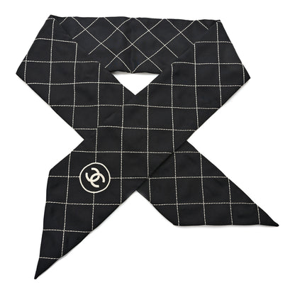 Chanel Silk Embroidered CC Bandeau Scarf Black White 1 of 4