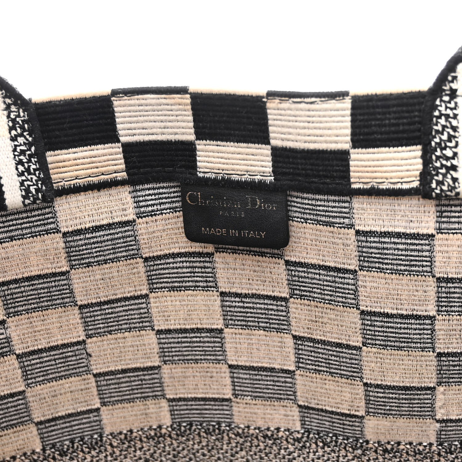 Christian Dior Canvas Embroidered Checkered Book Tote Black White 6 of 12