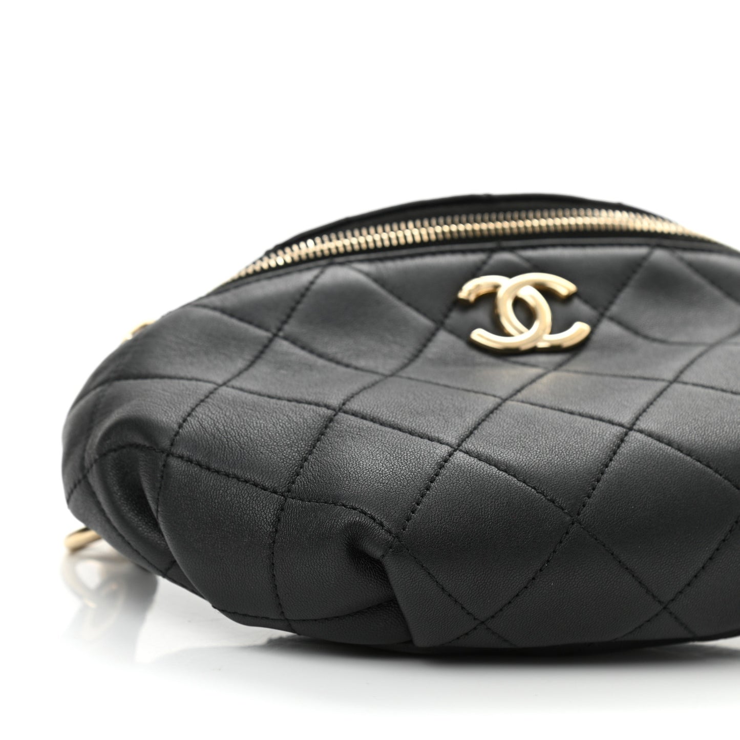 Lambskin Quilted Resin Bi-Color Waist Bag Fanny Pack Black