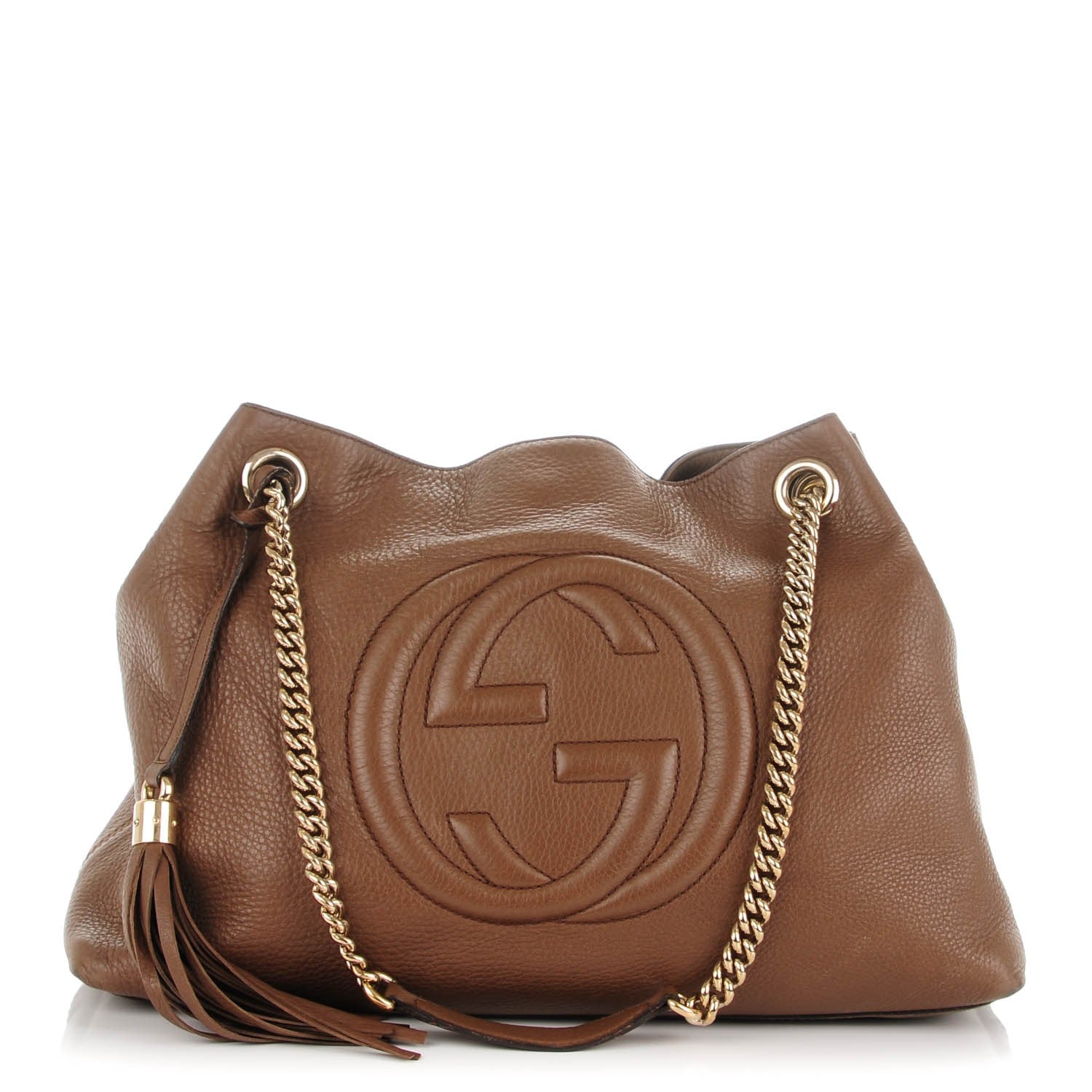 Gucci Pebbled Calfskin Medium Soho Chain Shoulder Bag Maple Brown 1 of 9