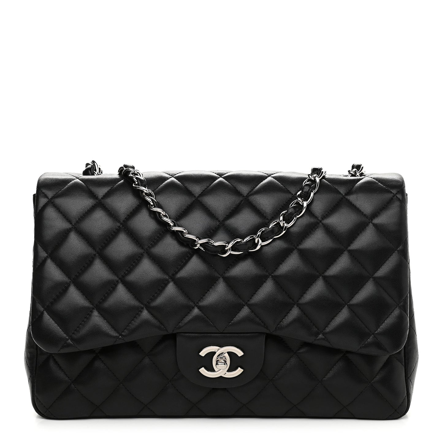 Lambskin Quilted Jumbo Single Flap Black
