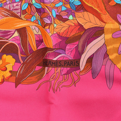 Hermes Silk Au Coeur de la Vie Scarf 90 Rose Vif Orange Violet 5 of 6