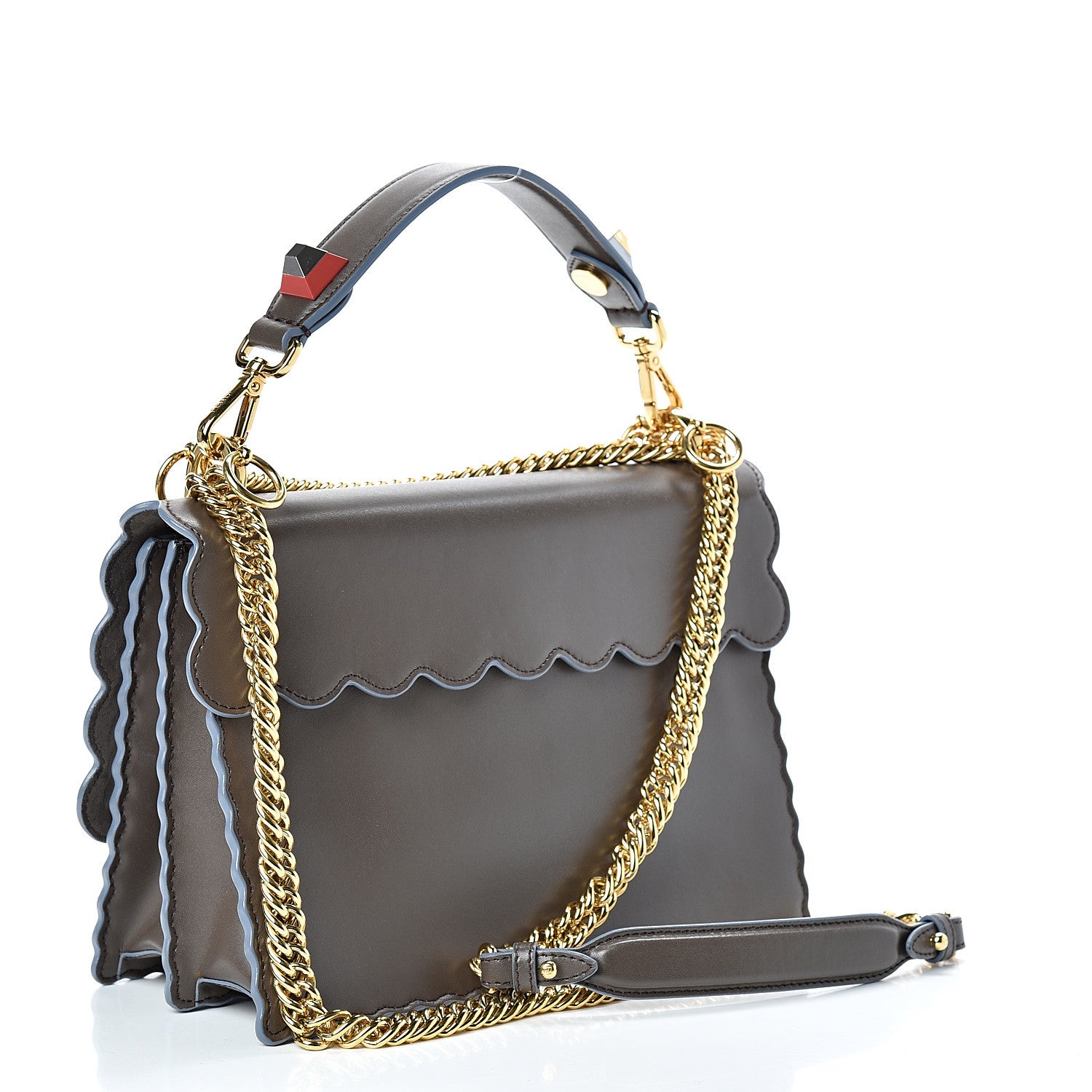 Fendi Vitello Liberty Scalloped Studded Kan I Shoulder Bag Carbone 2 of 11