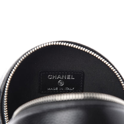 Chanel Caviar Camellia Embossed Round Clutch With Chain Black 8 of 11
