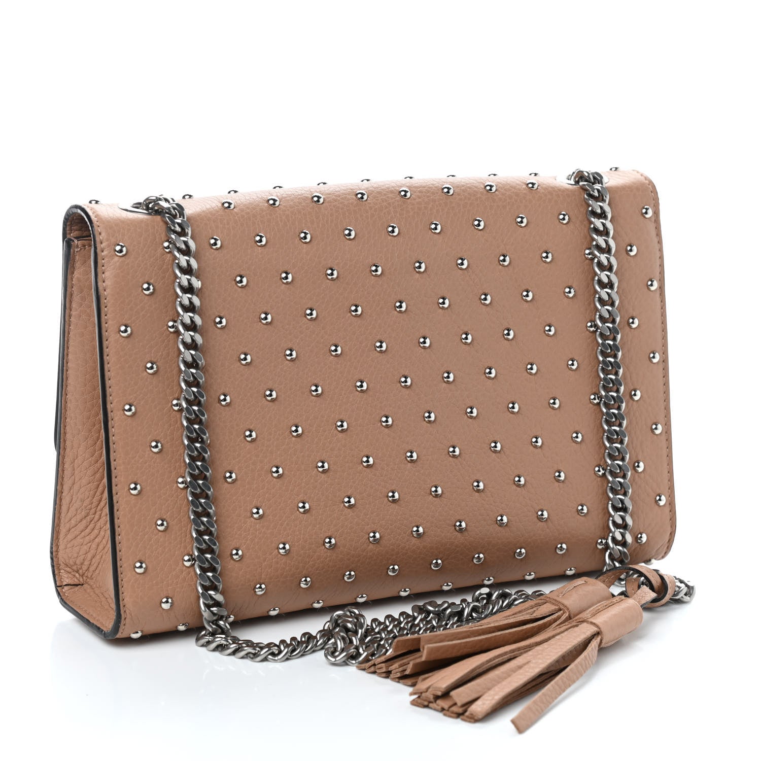 Gucci Calfskin Studded Medium Miss Bamboo Shoulder Bag Camelia 3 of 9