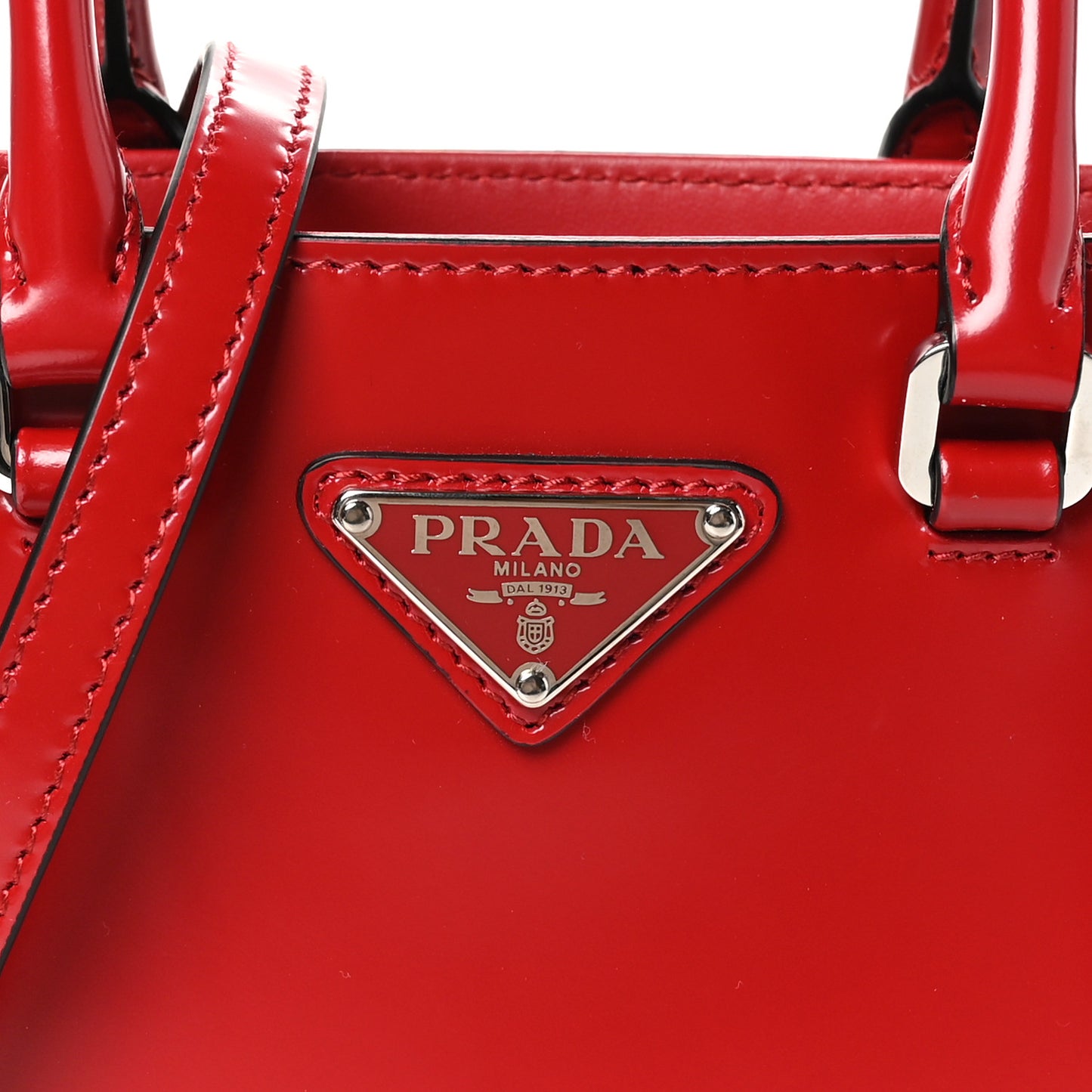 Spazzolato Triangle Small Double Handle Crossbody Tote Scarlatto