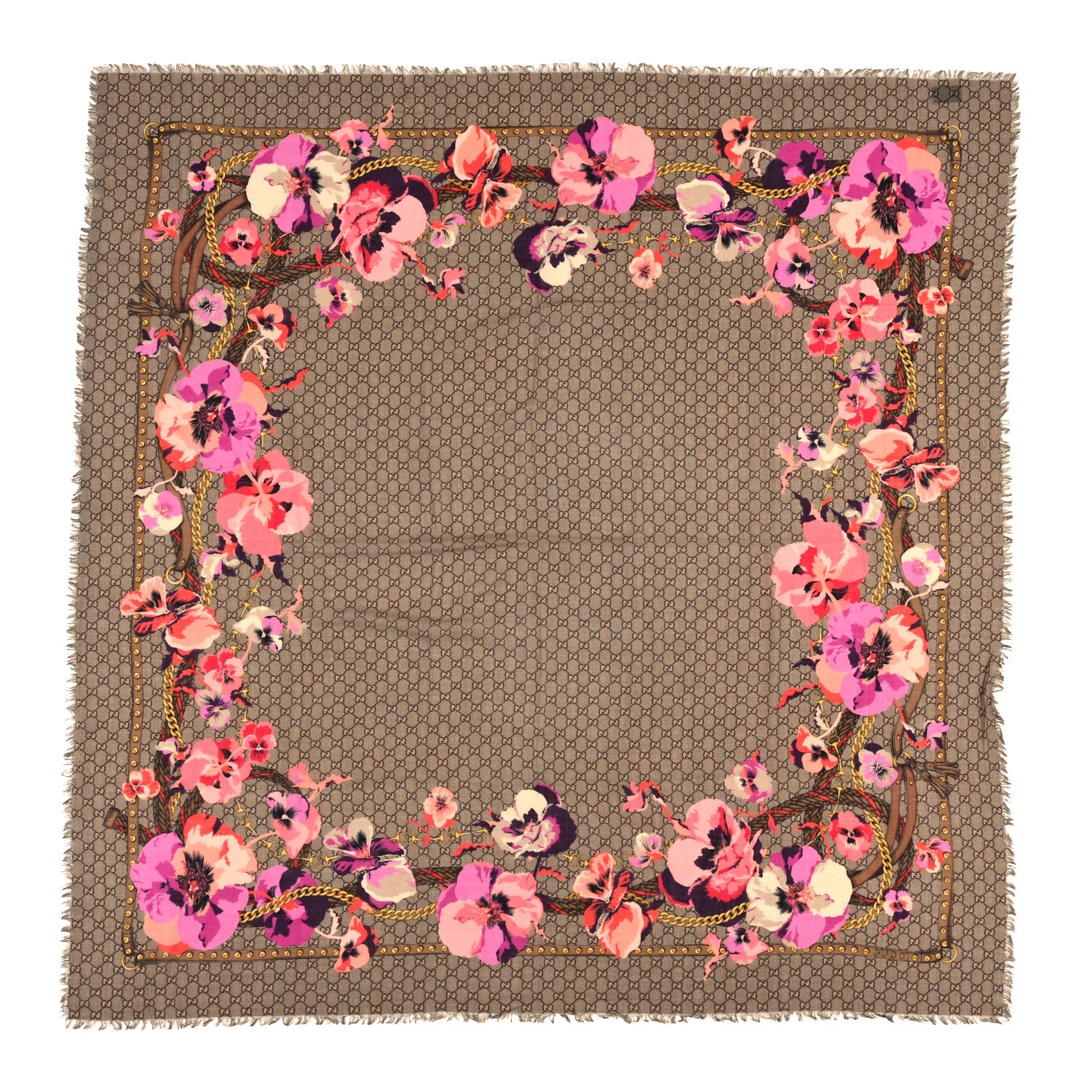 Gucci Wool Jacquard GG Monogram Big Panshie Fringe Shawl Roseate Beige 1 of 3