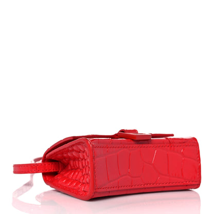 Balenciaga Shiny Calfskin Tonal B Crocodile Embossed Hourglass Top Handle Bag Mini Bright Red 4 of 9