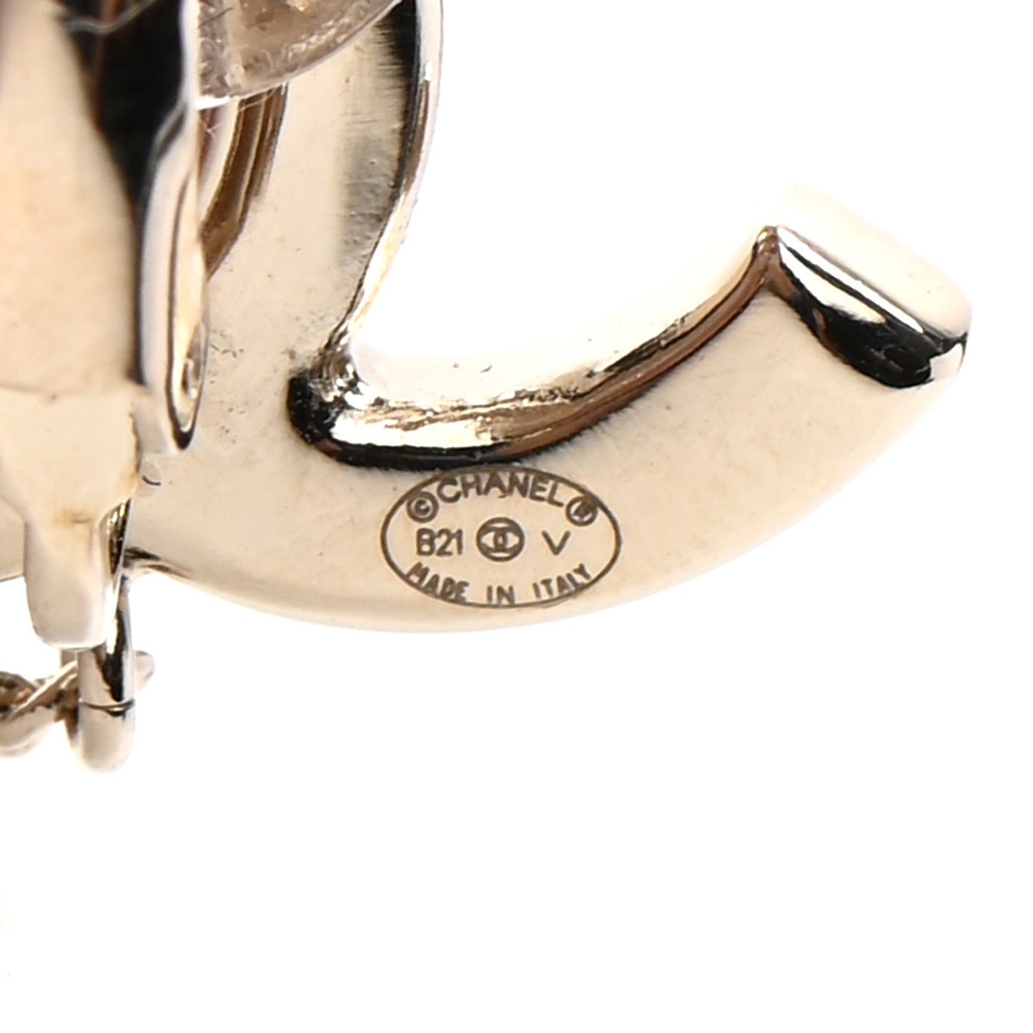 Crystal CC Chain Cuff Single Clip On Earring Gold Pearly White