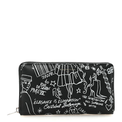Balenciaga Calfskin Classic Silver Hardware Printed Tattoo Everyday Continental Zip Around Wallet Black 1 of 7