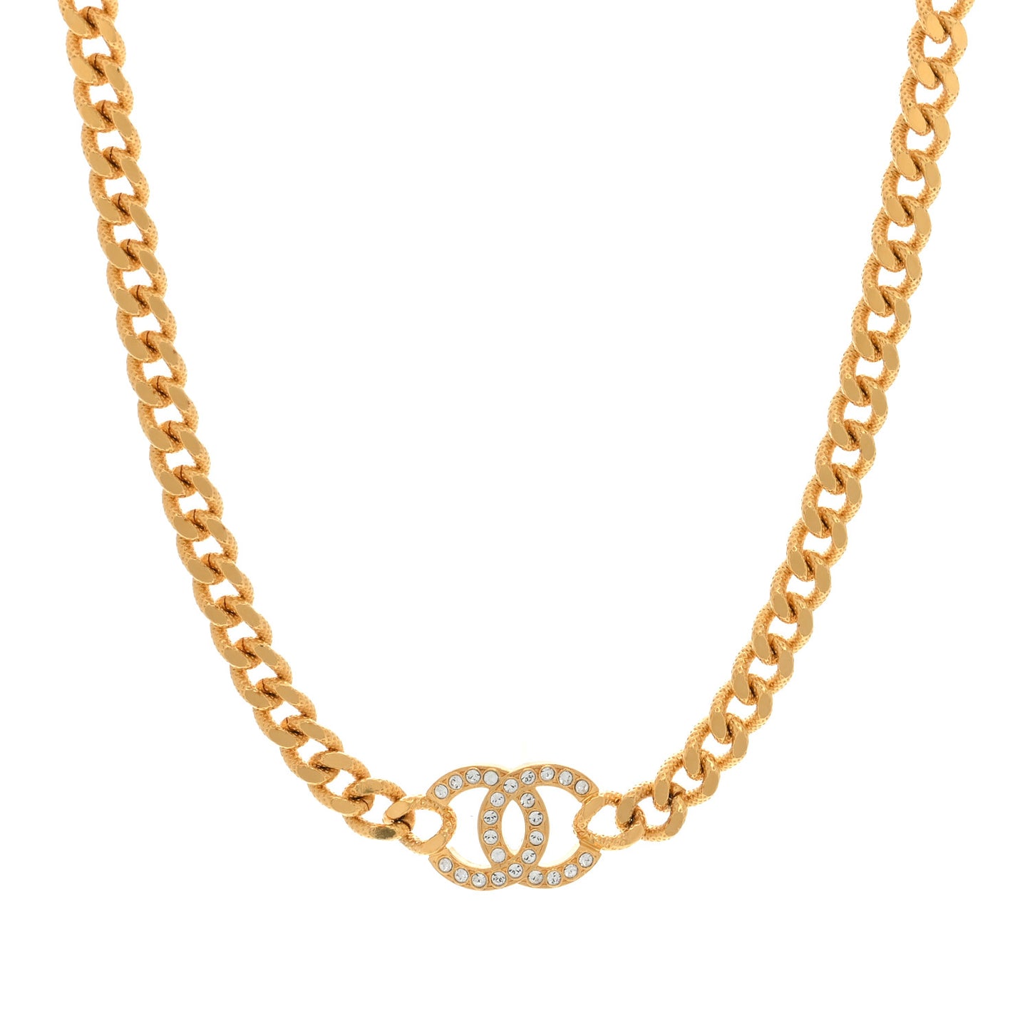Crystal Chain Link CC Choker Necklace Gold