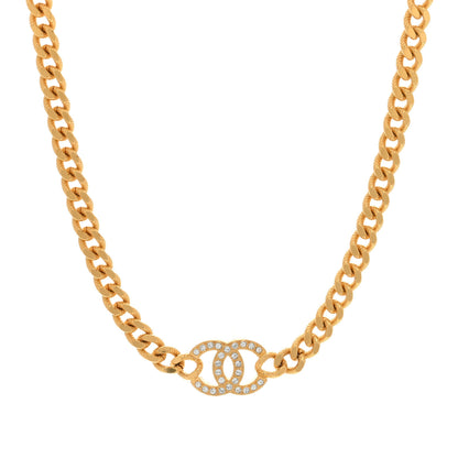 Chanel Crystal Chain Link CC Choker Necklace Gold 1 of 3