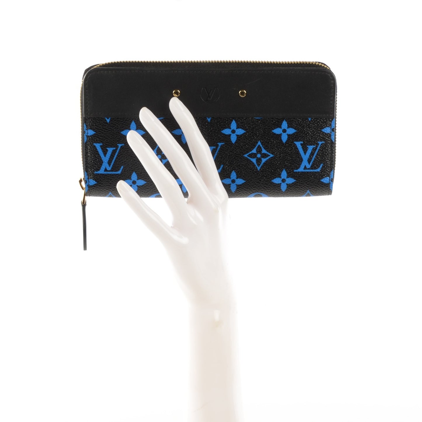 Calfskin Colored Monogram Zippy Wallet Blue Black
