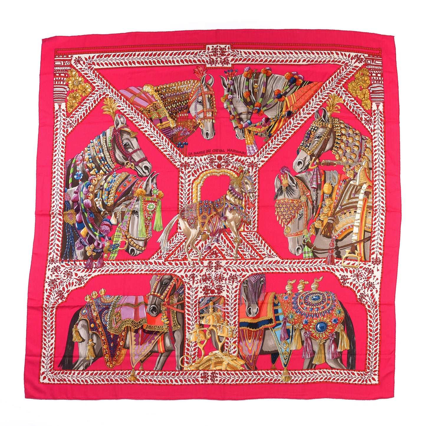 Cashmere Silk La Danse Du Cheval Marwari Shawl 140 Rose Vif Orange Fuchsia