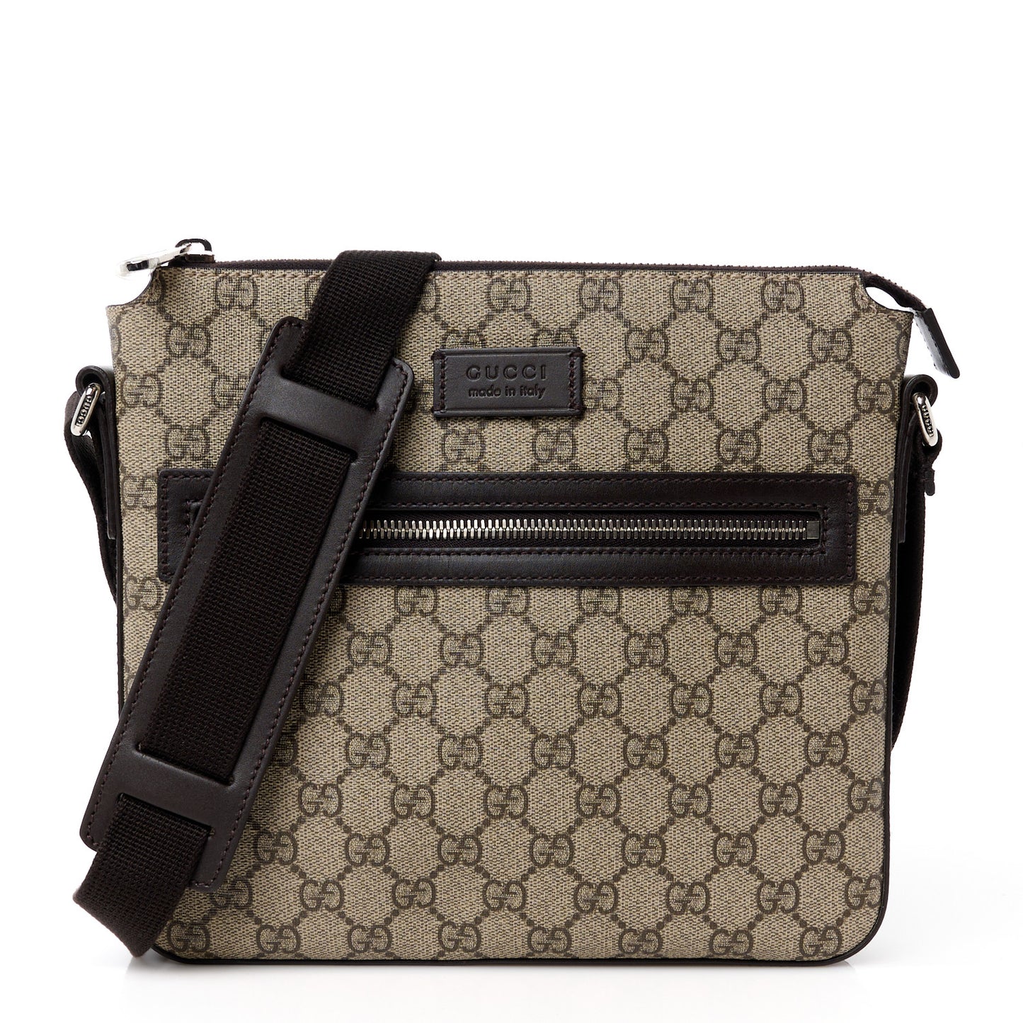 GG Supreme Monogram Selleria Calfskin Small Flat Side Zip Messenger Bag Beige Ebony Cocoa Dark Chocolate