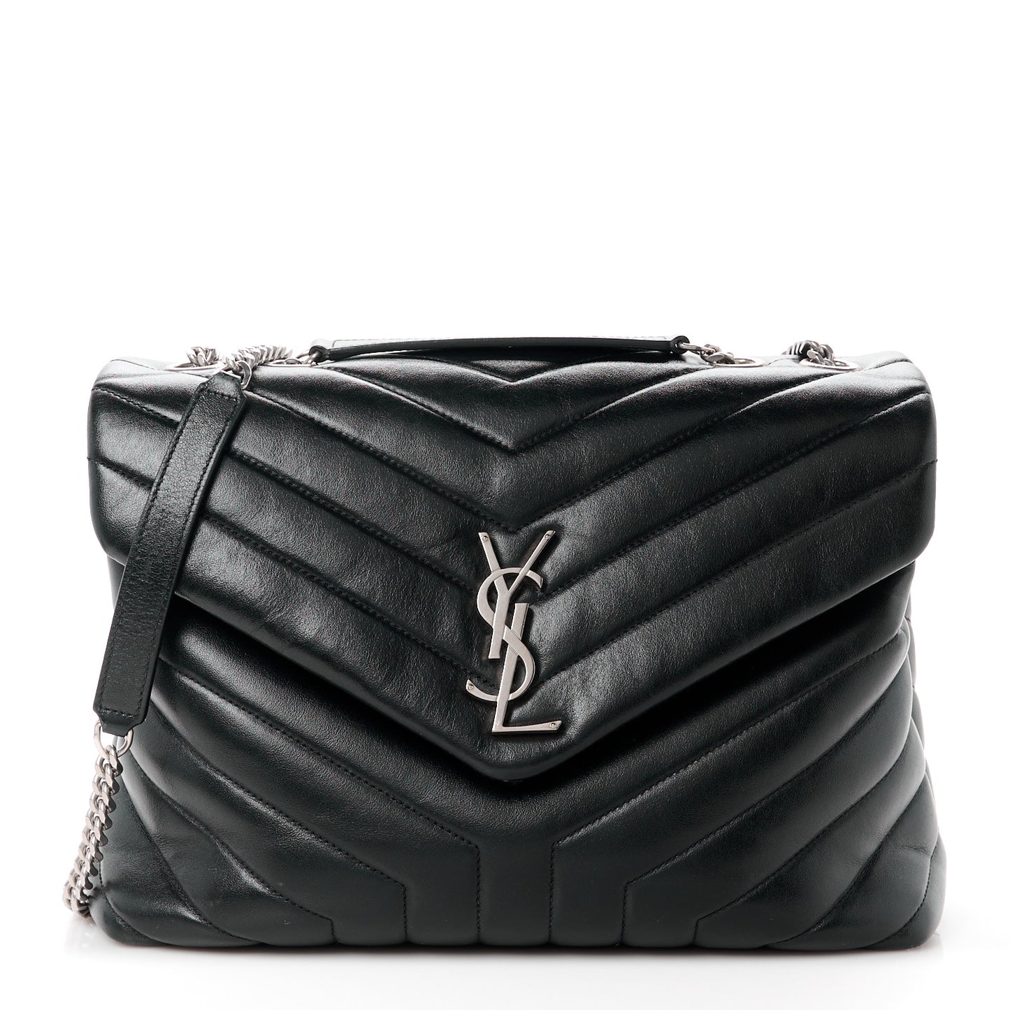 Calfskin Y Quilted Monogram Medium Loulou Chain Satchel Black