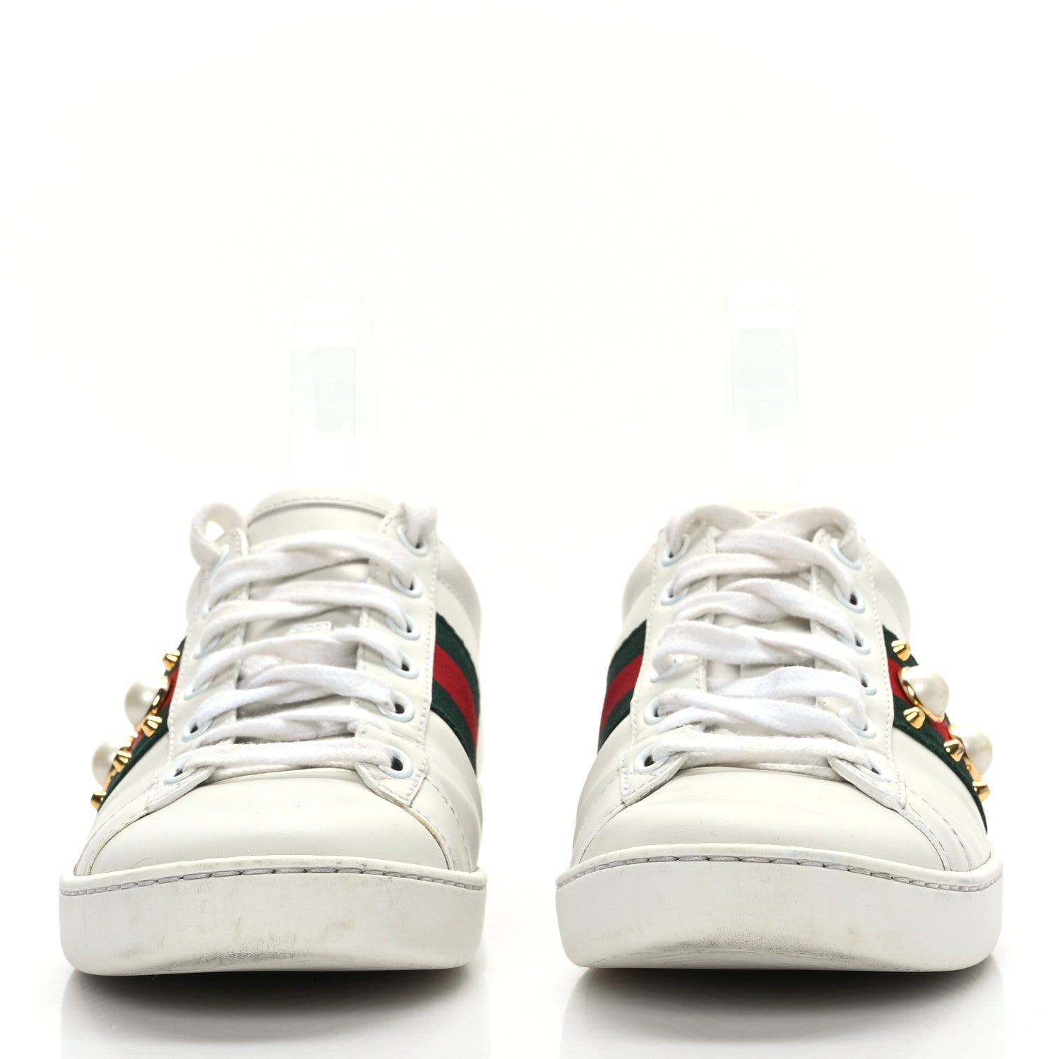 Gucci Calfskin Web Pearl Studded Womens Ace Sneakers 35.5 White 2 of 8