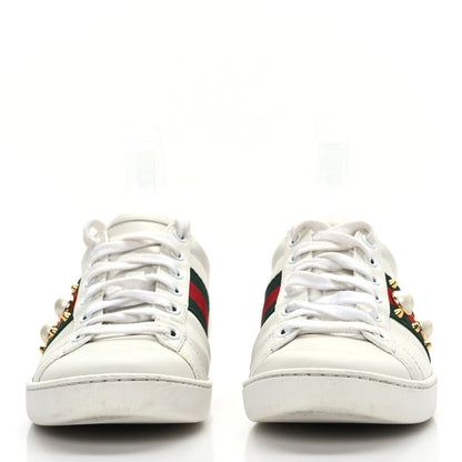 Gucci Calfskin Web Pearl Studded Womens Ace Sneakers 35.5 White 2 of 8