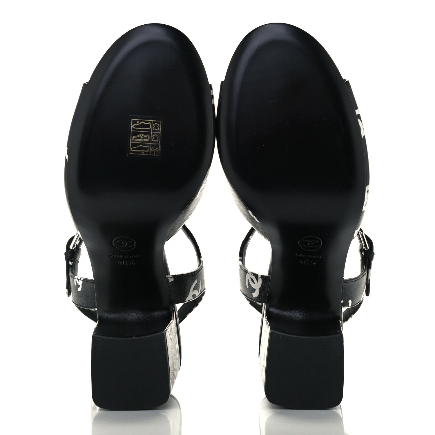 Chanel Lambskin Printed CC Sandals 40.5 Black White 7 of 10