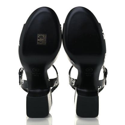 Chanel Lambskin Printed CC Sandals 40.5 Black White 7 of 10