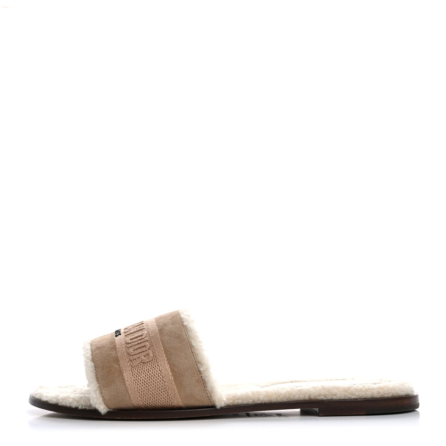 Suede Goatskin Shearling Embroidered Dway Slide Sandals 39 Cookie