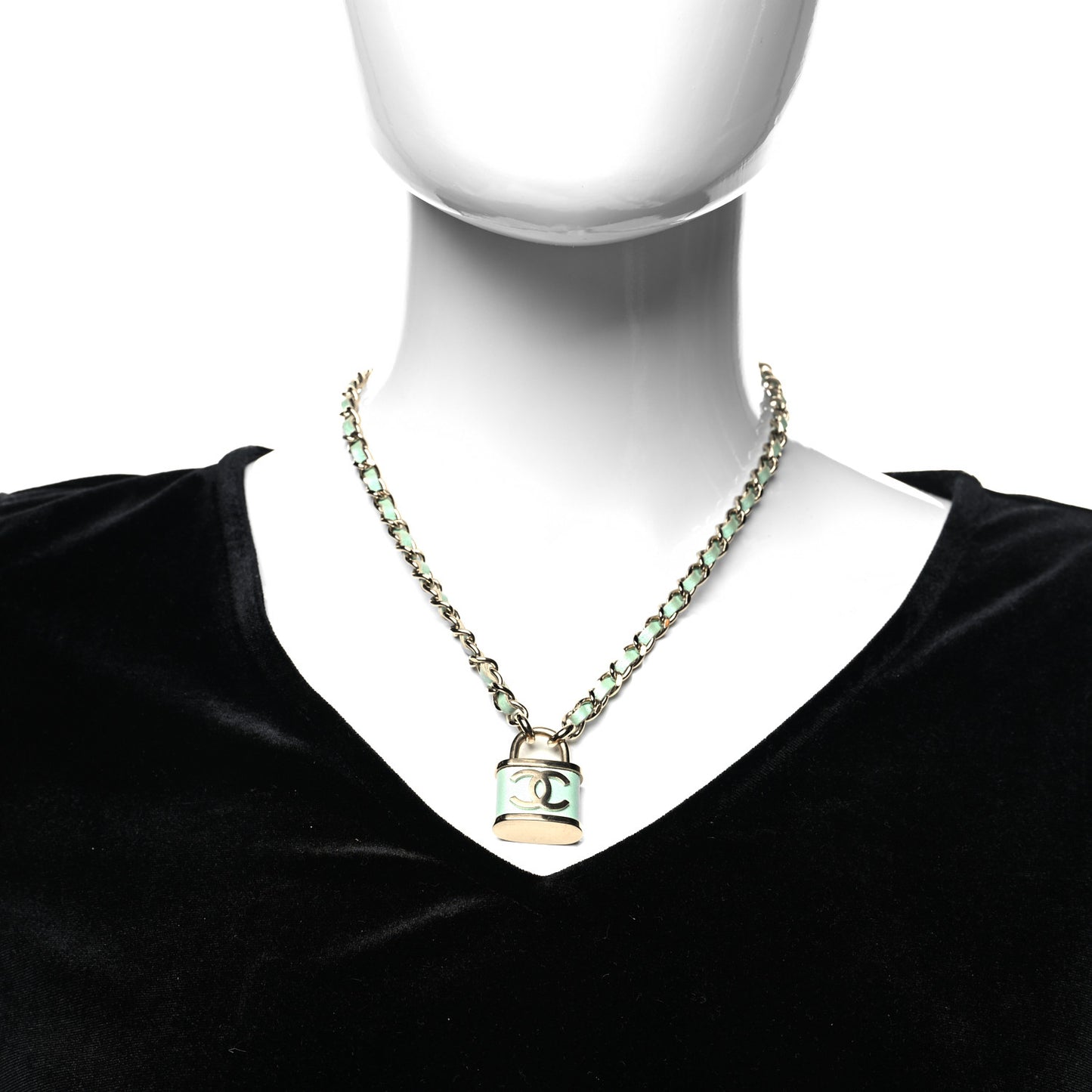 Calfskin Metal Padlock Necklace Gold Iridescent Blue