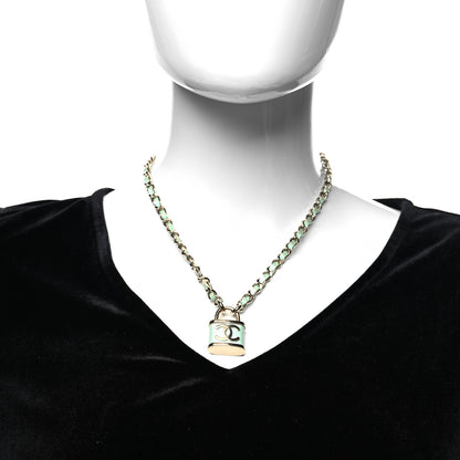 Chanel Calfskin Metal Padlock Necklace Gold Iridescent Blue 3 of 5