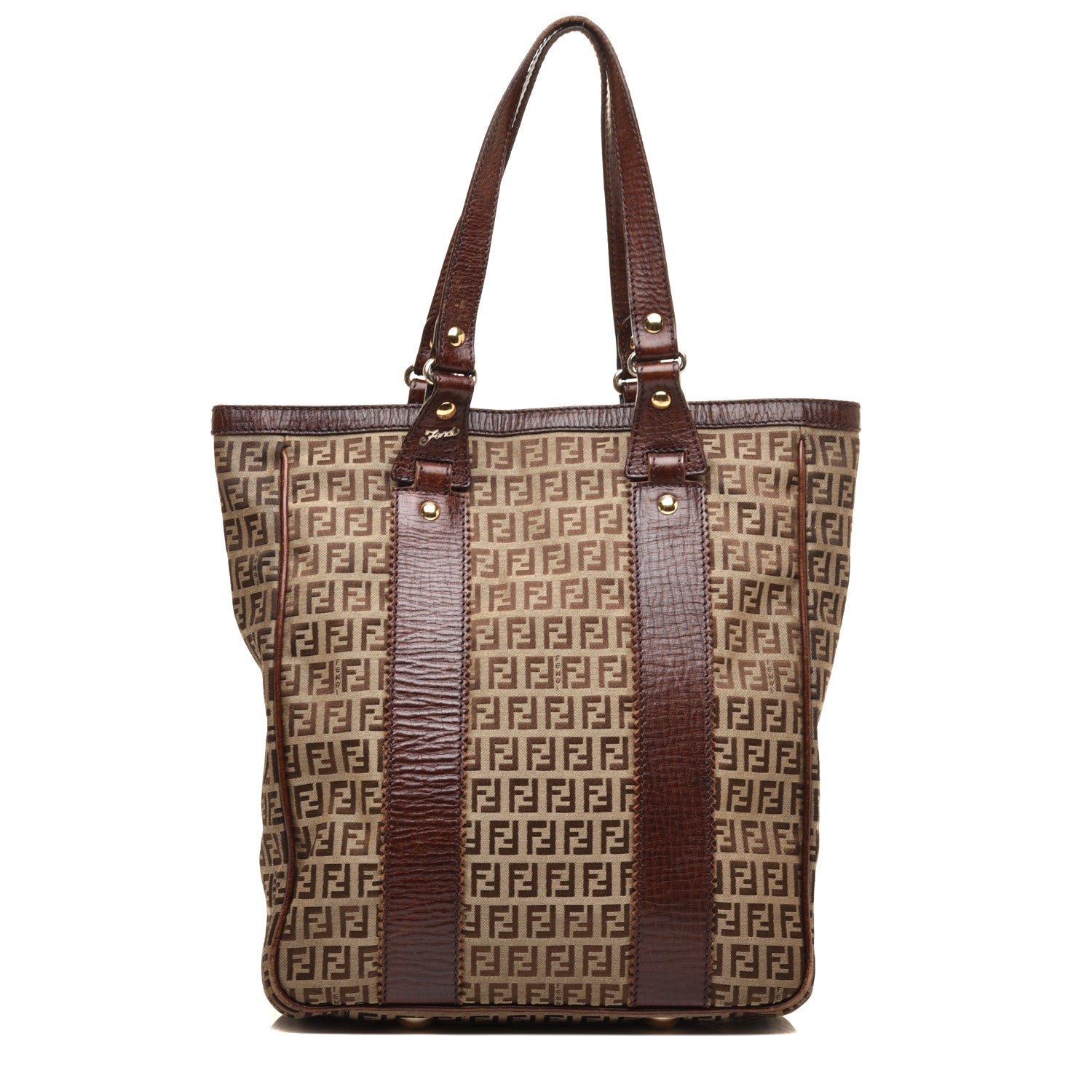 Fendi Zucchino Vitello Shopping Tote Mogano Panna Bruciato 1 of 9