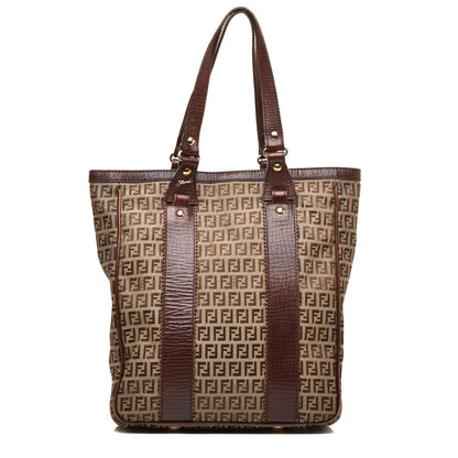 Fendi Zucchino Vitello Shopping Tote Mogano Panna Bruciato 1 of 9