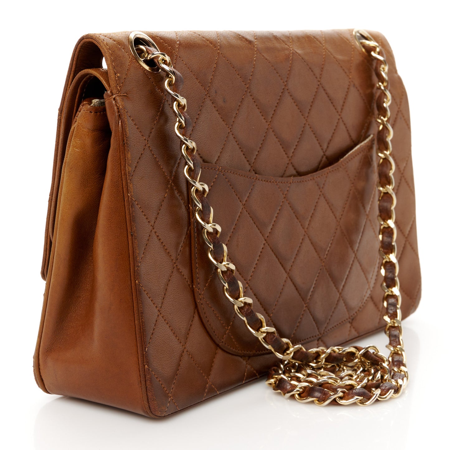 Lambskin Quilted Medium Double Flap Brown
