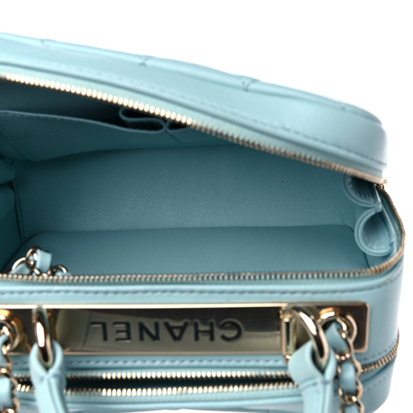 Lambskin Quilted Small Trendy CC Bowling Bag Light Blue