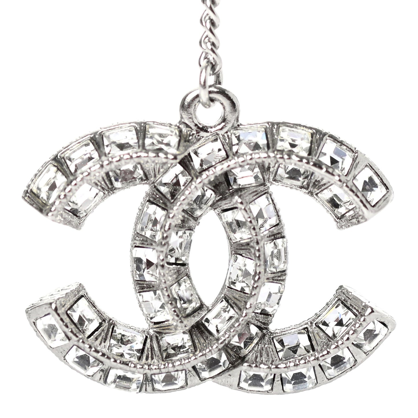 Baguette Crystal CC Drop Earrings Silver