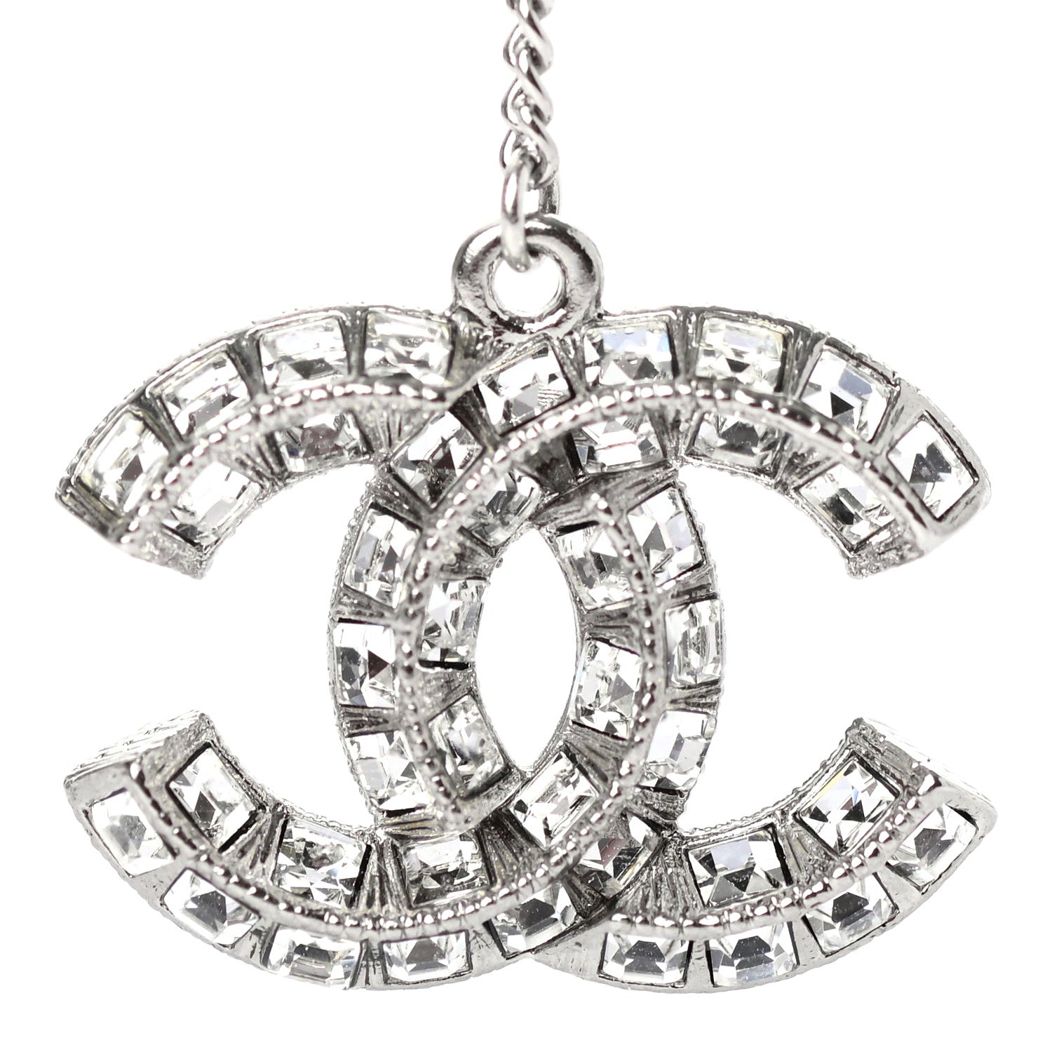 Chanel Baguette Crystal CC Drop Earrings Silver 3 of 4