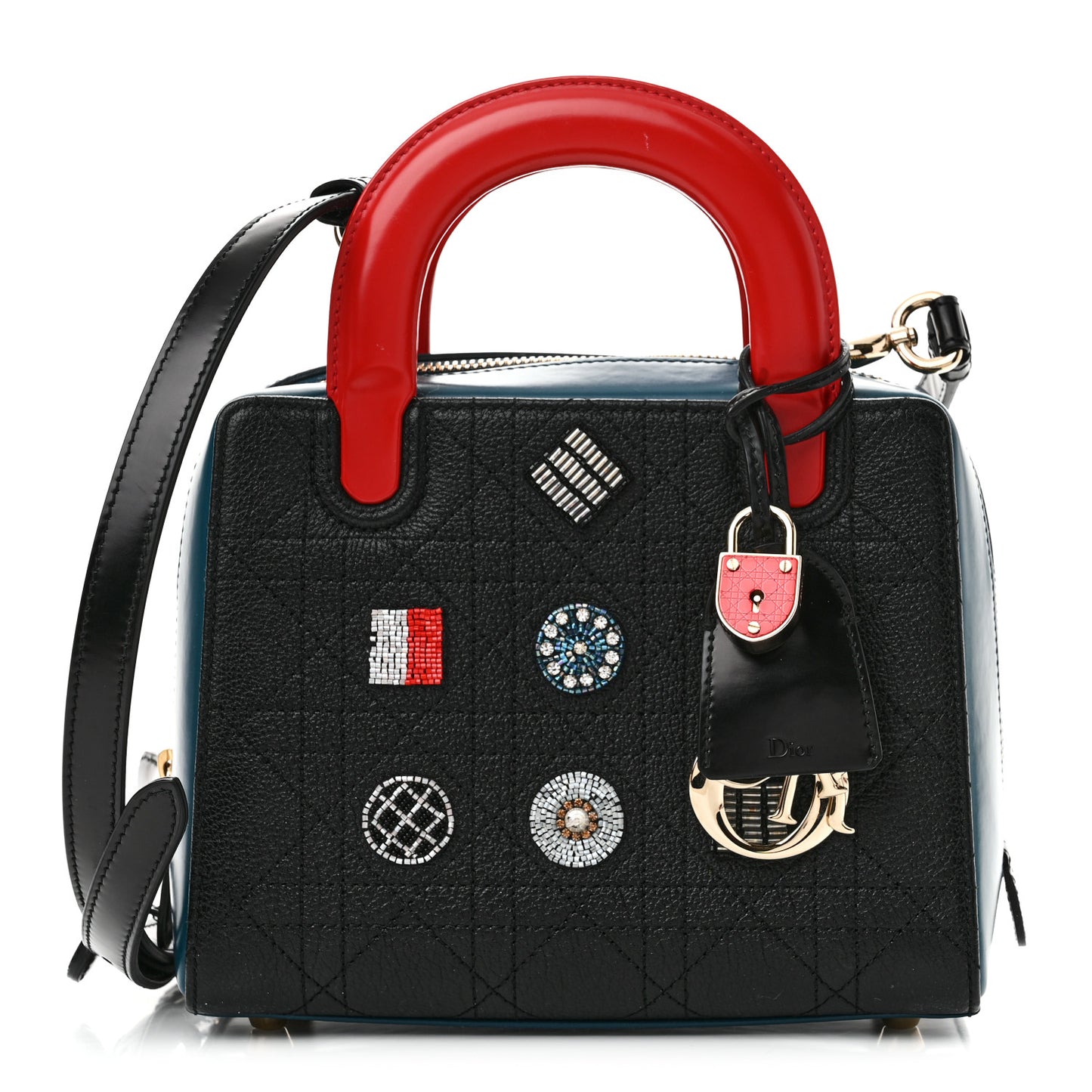 Goatskin Calfskin Cannage Beaded Lily Tote Multicolor