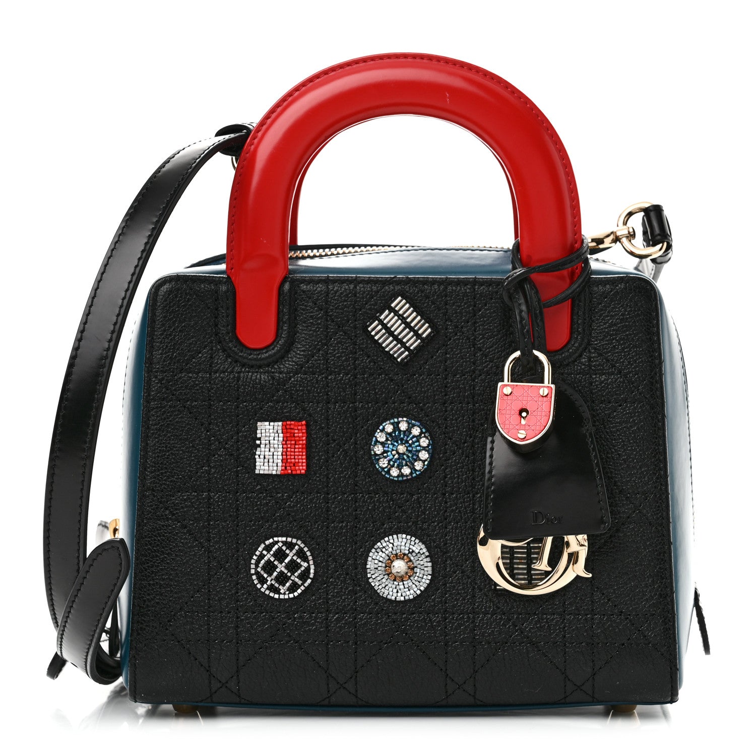 Christian Dior Goatskin Calfskin Cannage Beaded Lily Tote Multicolor 1 of 11