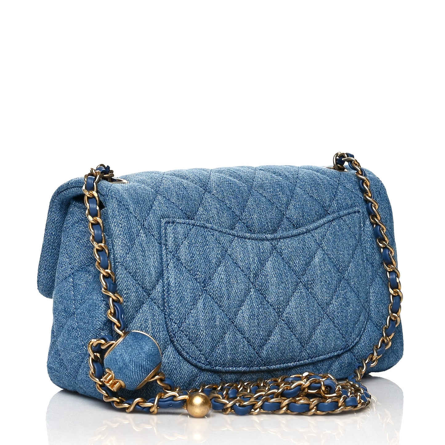 Denim Quilted Mini Pearl Crush Rectangular Flap Blue