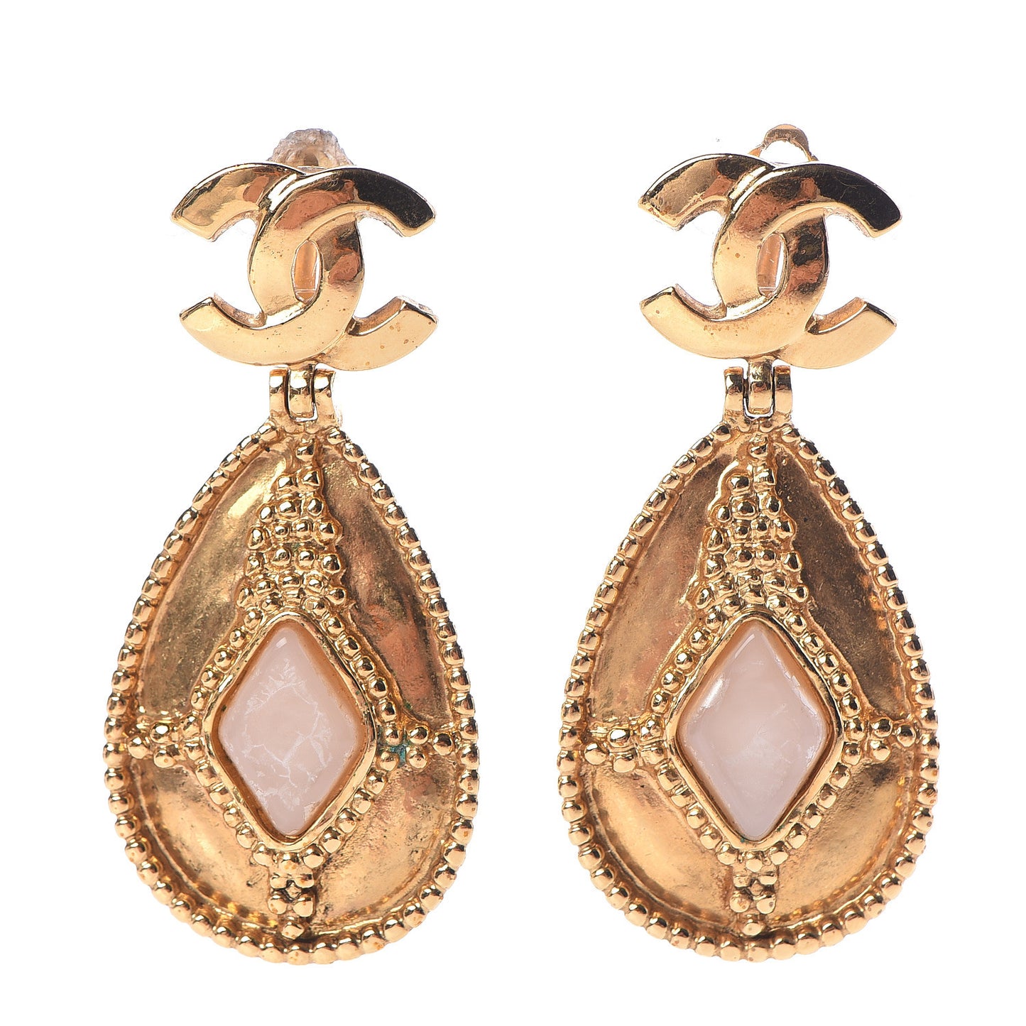 CC Large Drop Clip On Earrings Gold