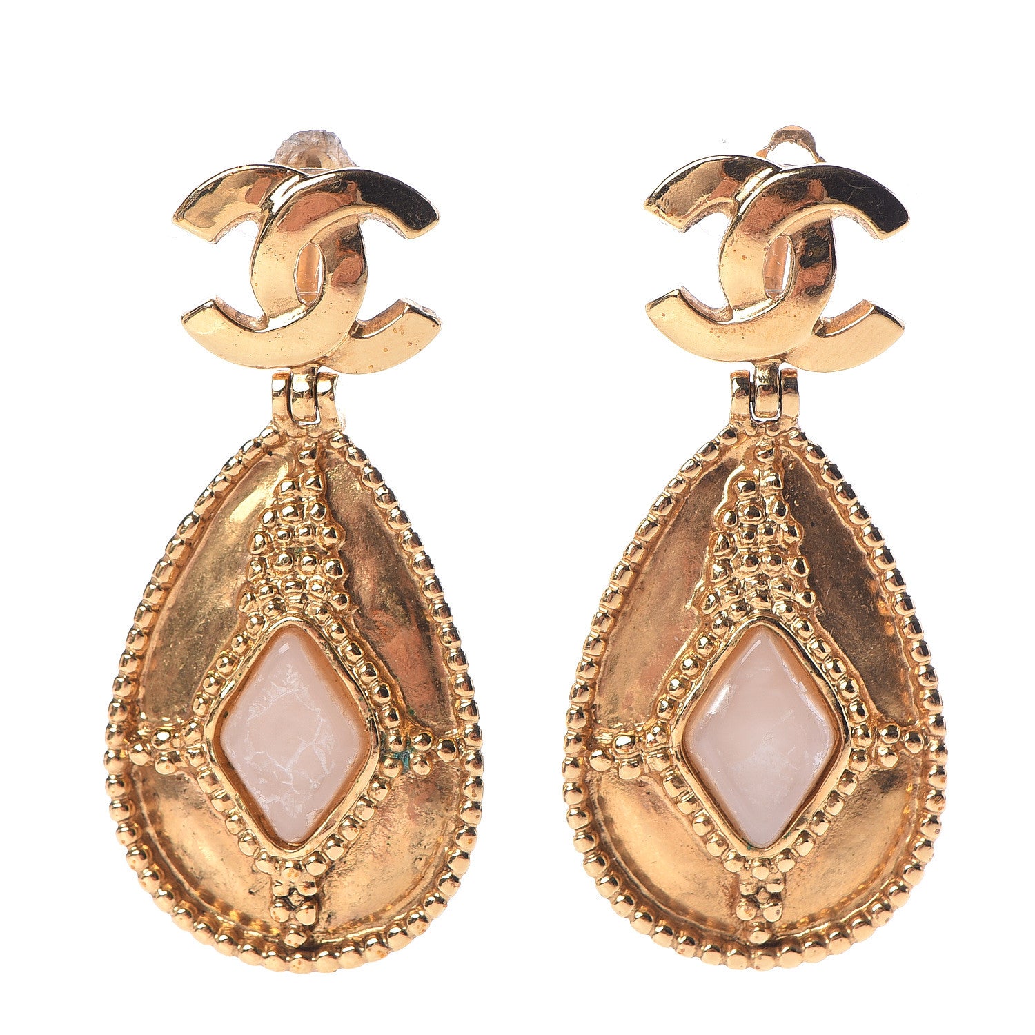 Chanel CC Large Drop Clip On Earrings Gold 1 of 4