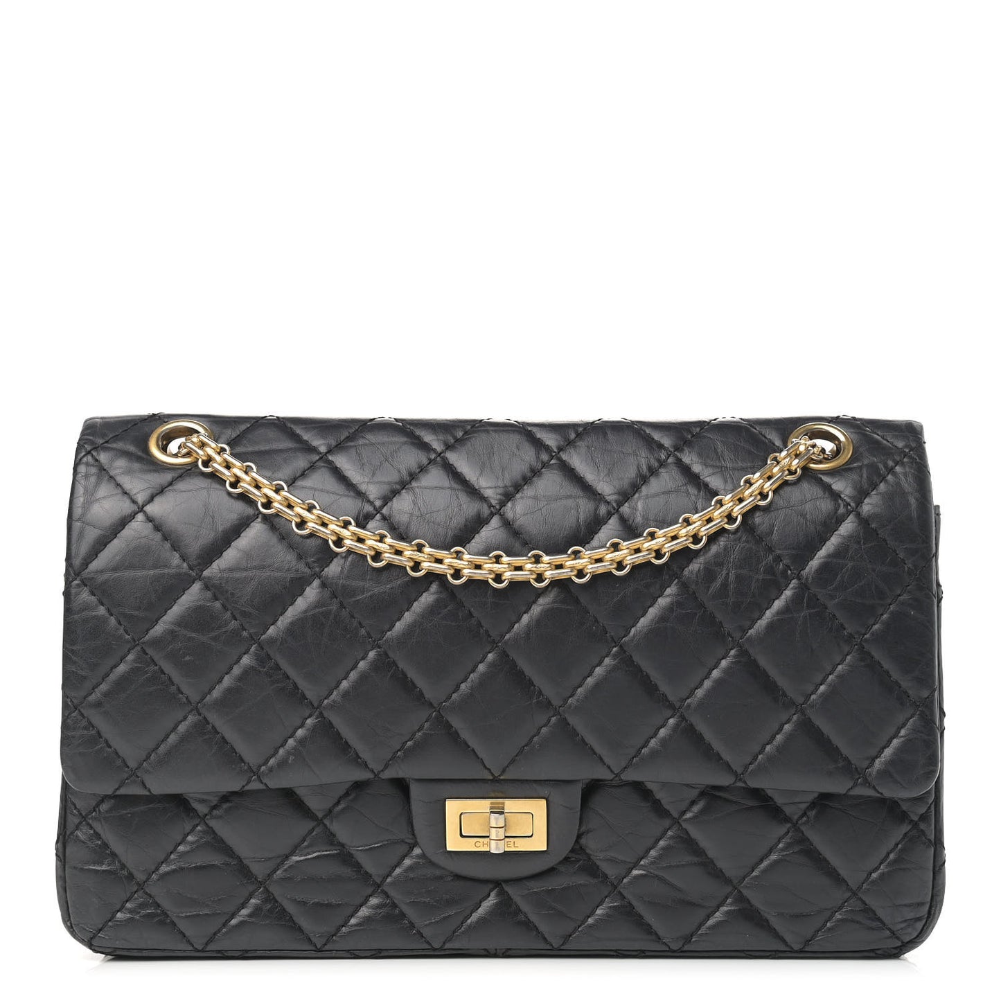 Aged Calfskin Quilted 2.55 Reissue 227 Flap Black